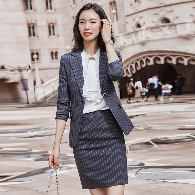 Interview Suit Women's Autumn Gray Striped Suit