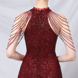 Burgundy Dress Formal Sheath Sexy Dress Performance Dress