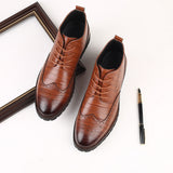 Western Shoes Brogue Booties High-Top Shoes plus Size Leather Shoes