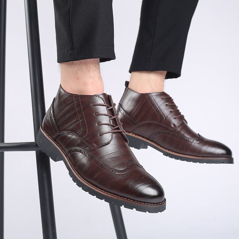 Western Shoes Brogue Booties High-Top Shoes plus Size Leather Shoes