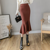 MIDI Mauve Skirt Autumn and Winter Slim Knit Skirt A- Line Skirt