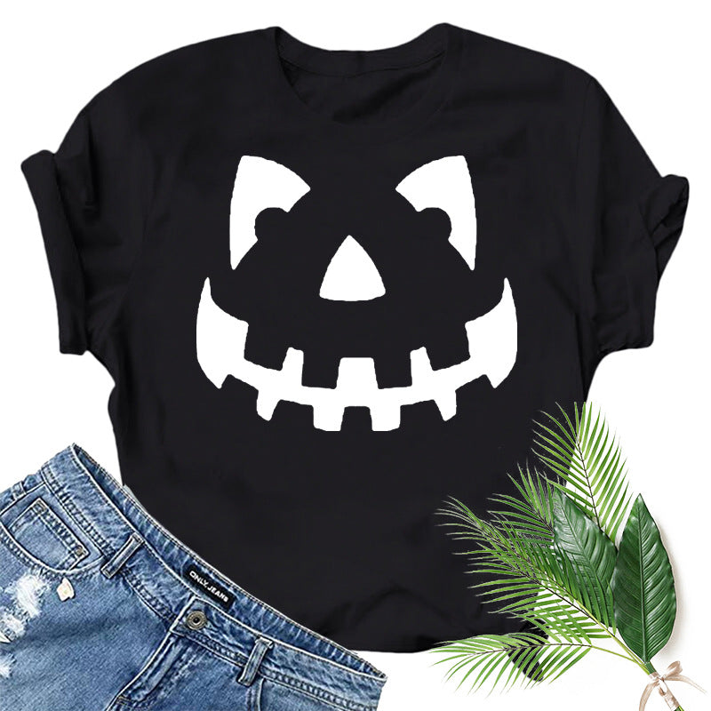 Halloween Costumes Pumpkin Cheshire Cat Printed Pattern Short Sleeve T-shirt