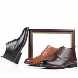 Western Shoes Brogue Booties High-Top Shoes plus Size Leather Shoes