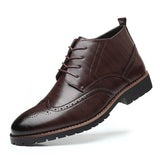 Western Shoes Brogue Booties High-Top Shoes plus Size Leather Shoes