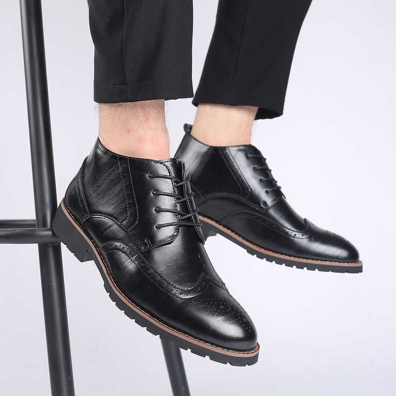 Western Shoes Brogue Booties High-Top Shoes plus Size Leather Shoes