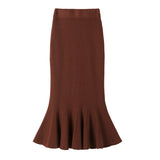 MIDI Mauve Skirt Autumn and Winter Slim Knit Skirt A- Line Skirt