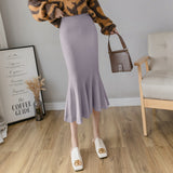 MIDI Mauve Skirt Autumn and Winter Slim Knit Skirt A- Line Skirt