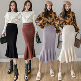MIDI Mauve Skirt Autumn and Winter Slim Knit Skirt A- Line Skirt