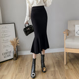 MIDI Mauve Skirt Autumn and Winter Slim Knit Skirt A- Line Skirt