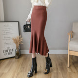 MIDI Mauve Skirt Autumn and Winter Slim Knit Skirt A- Line Skirt