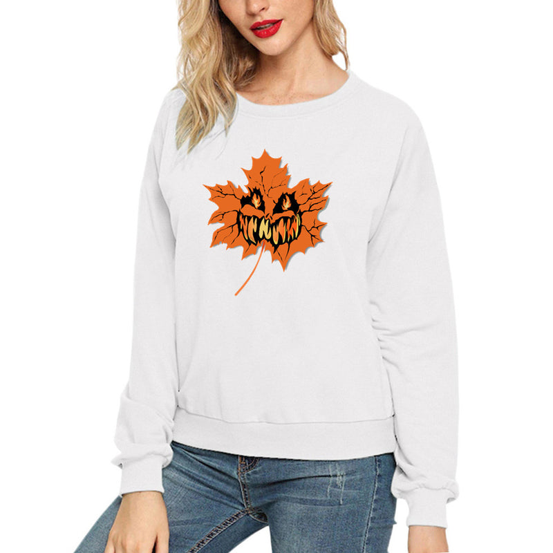 Halloween Costumes Smiley Face Printed Long Sleeve Capless round Neck Sweater for Women