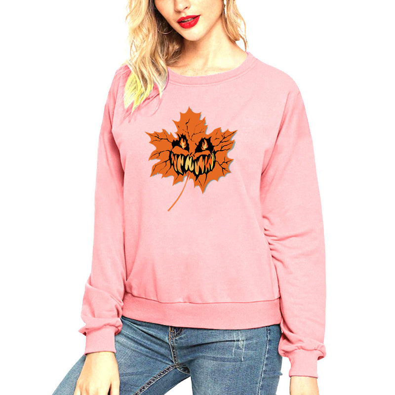 Halloween Costumes Smiley Face Printed Long Sleeve Capless round Neck Sweater for Women
