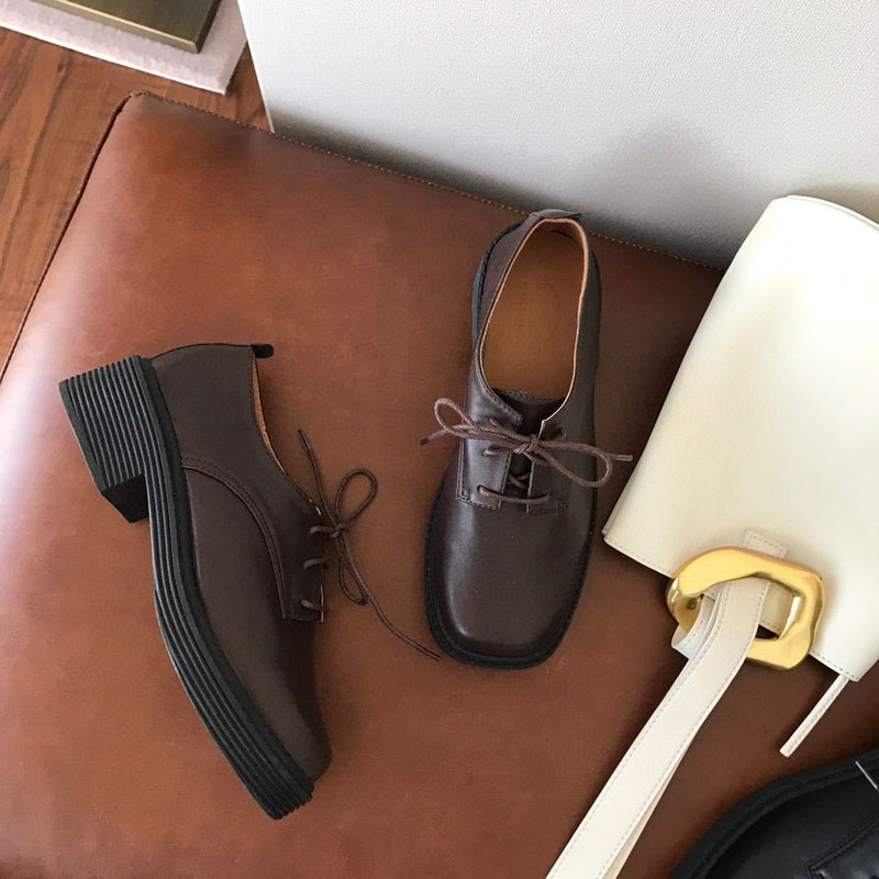 Platform Heels for Women Black Platform Retro Slip-on Shoes