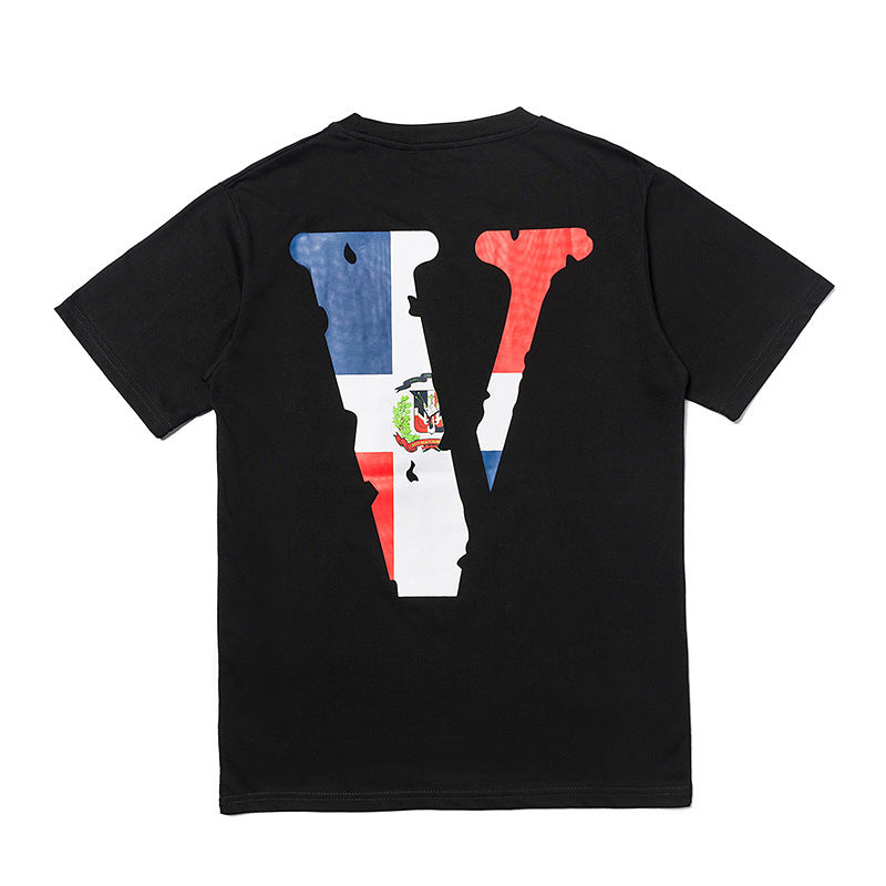 Vlone Mexico Friends Shirt Summer Large V-Shaped Female Printed Short Sleeve Men And Women