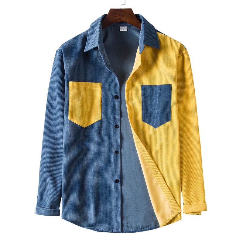 Camp Collar Shirt Long Sleeve Shirt Color Matching
