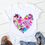 Valentine's Day T Shirts Couples Women's Summer Flower Print Large Size Bottoming Shirt