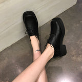 Platform Heels for Women Black Platform Retro Slip-on Shoes