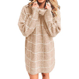 Women Pullover Knit Sweater Plaid Knitted Dress Autumn and Winter Leisure Knitwear Checkerboard Plaid Sweater