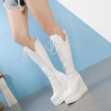 Platform Heels for Women Winter Height Increasing Insole Platform Leather Boots Female Boots Middle Boots