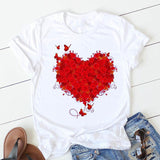 Valentine's Day T Shirts Couples Women's Summer Flower Print Large Size Bottoming Shirt