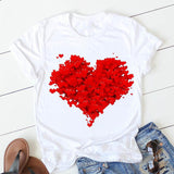 Valentine's Day T Shirts Couples Women's Summer Flower Print Large Size Bottoming Shirt