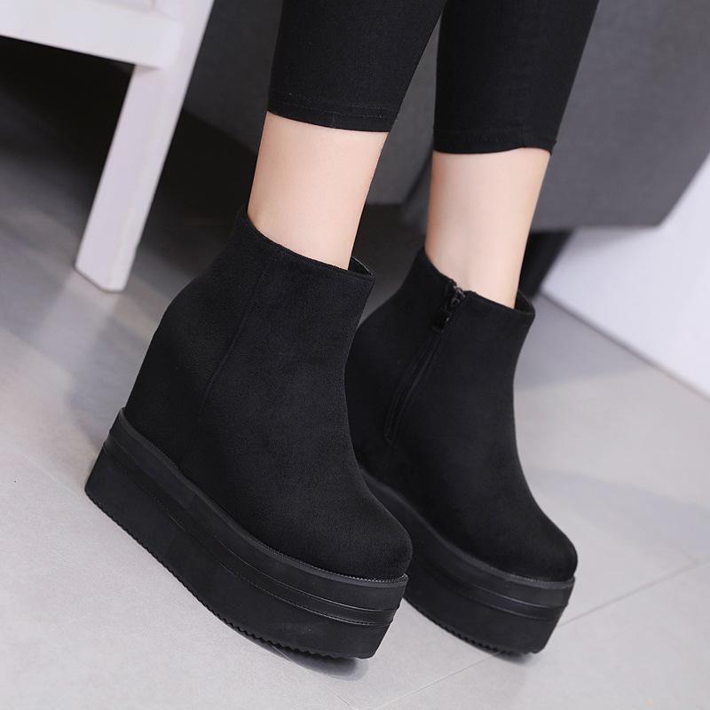 Platform Heels for Women Women Boots Autumn Winter round Head Thick Bottom Inner Height Increasing Boots