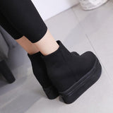 Platform Heels for Women Women Boots Autumn Winter round Head Thick Bottom Inner Height Increasing Boots