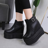 Platform Heels for Women Autumn Thick Bottom Fashion All-Match Height Increasing Insole High Heel Martin Female Boots