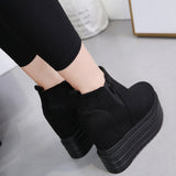 Platform Heels for Women All-Matching round Toe High Heel Autumn Simple Platform Height Increasing Insole Female Boots