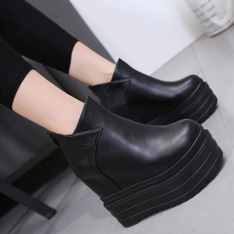 Platform Heels for Women Autumn Stitching Thick Bottom High Heel Martin Boots