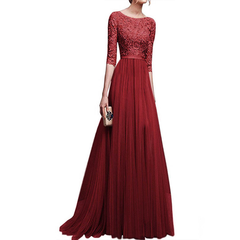 Long Sleeve Burgundy Dress Formal Autumn and Winter Chiffon Evening Long Dress