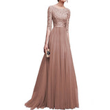Long Sleeve Burgundy Dress Formal Autumn and Winter Chiffon Evening Long Dress