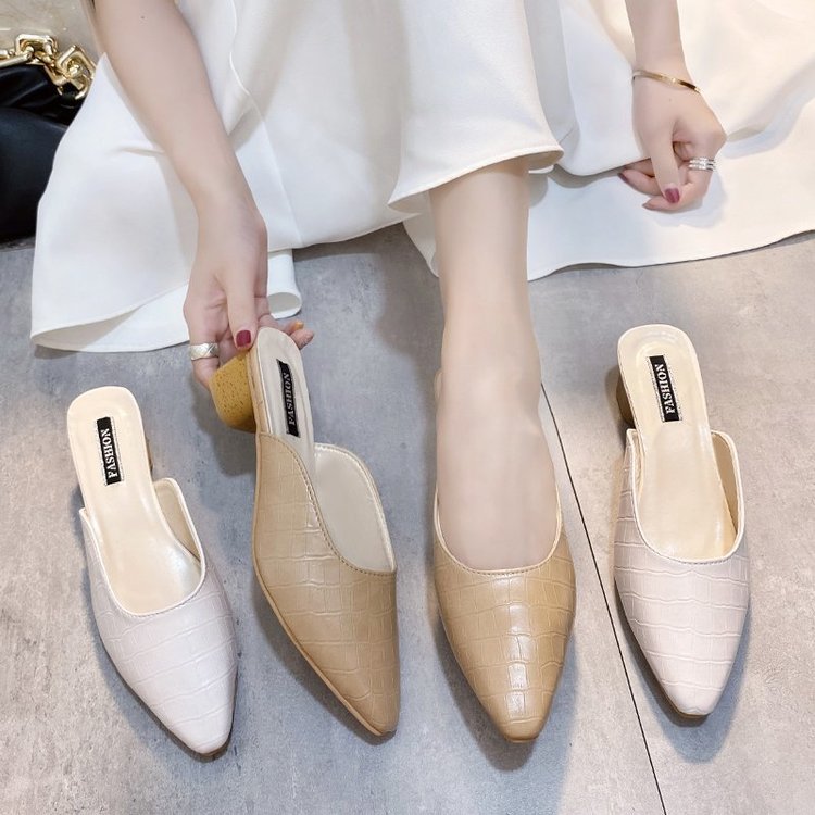 Women Open Toe Sandals Flats Slippers Chunky Heel Pointed-Toe Fashion Outdoor Shoes