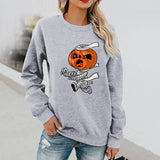 Halloween Costumes Pumpkin Mummy Print Long Sleeve Capless Round Neck Sweatshirt