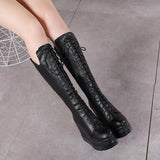 Platform Heels for Women Winter Height Increasing Insole Platform Leather Boots Female Boots Middle Boots