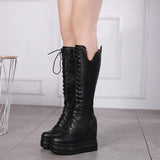 Platform Heels for Women Winter Height Increasing Insole Platform Leather Boots Female Boots Middle Boots