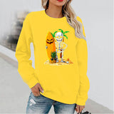 Halloween Costumes Pattern Printed Long Sleeve Capless round Neck Sweater