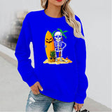 Halloween Costumes Pattern Printed Long Sleeve Capless round Neck Sweater