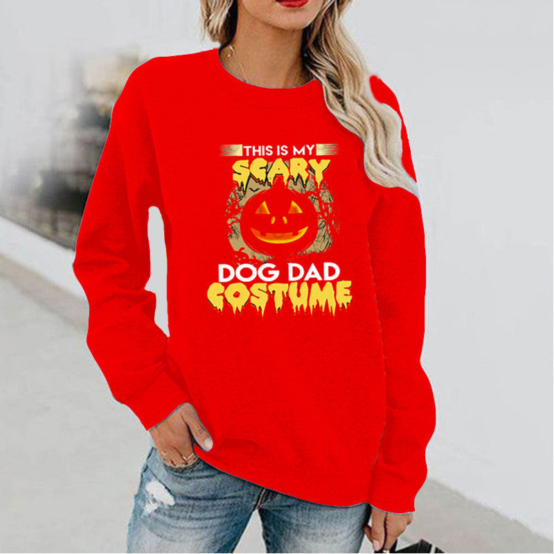Halloween Costumes Fun Pattern Printed Long Sleeve Capless round Neck Sweater