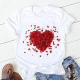 Valentine's Day T Shirts Couples Women's Summer Flower Print Large Size Bottoming Shirt