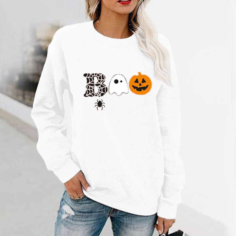 Halloween Costumes Fun Pattern Printed Long Sleeve Capless round Neck Sweater
