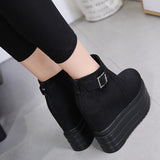 Platform Heels for Women Autumn Belt Buckle Suede round Toe Booties Platform Height Increasing Insole High Heel Women Boots