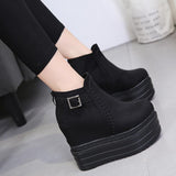 Platform Heels for Women Autumn Belt Buckle Suede round Toe Booties Platform Height Increasing Insole High Heel Women Boots
