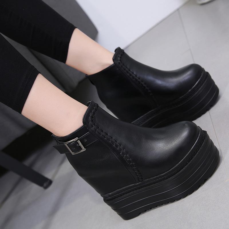 Platform Heels for Women Autumn Thick Bottom Fashion All-Match Height Increasing Insole High Heel Martin Female Boots