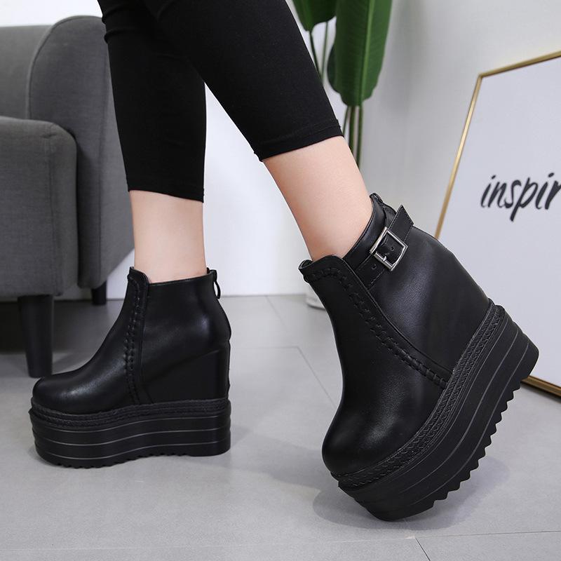 Platform Heels for Women Autumn Thick Bottom Fashion All-Match Height Increasing Insole High Heel Martin Female Boots
