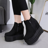 Platform Heels for Women All-Matching round Toe High Heel Autumn Simple Platform Height Increasing Insole Female Boots