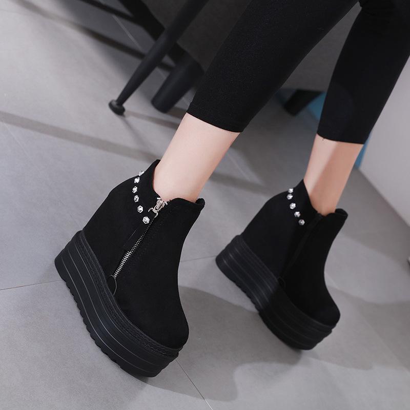 Platform Heels for Women High Heel Boots Women's Platform round Toe Invisible Elevated Women's Boots