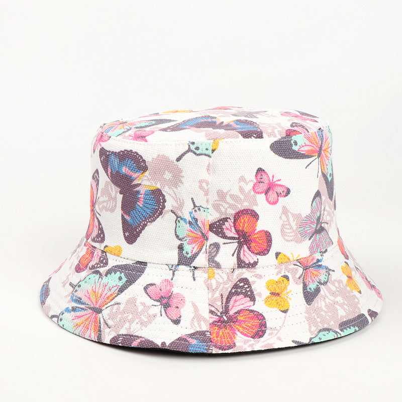 Bucket Hat Fishing Cap Cotton Print Fisherman H Butterfly Print Cartoon Sun Hat