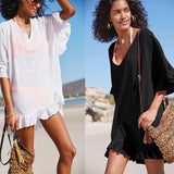 Coachella Music Festival Outfits Beach Cover-up Solid Color V-neck Bikini Loose