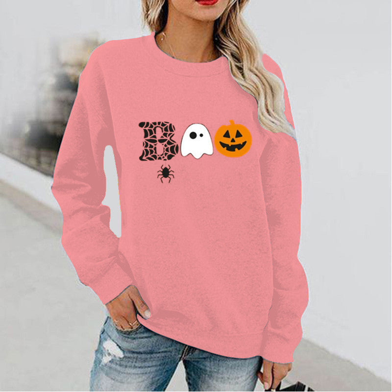 Halloween Costumes Fun Pattern Printed Long Sleeve Capless round Neck Sweater
